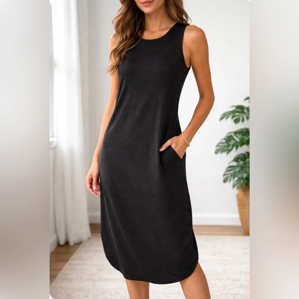 NWOT Sleeveless Charcoal Midi Dress with Pockets - Picture 6 of 6